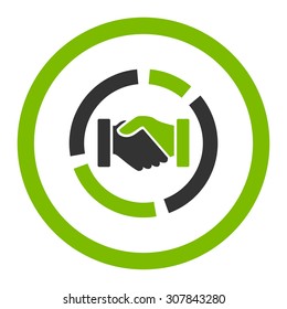 Acquisition diagram vector icon. This rounded flat symbol is drawn with eco green and gray colors on a white background.
