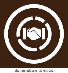 Acquisition diagram vector icon. This rounded flat symbol is drawn with white color on a brown background.