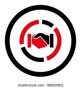 Acquisition diagram vector icon. This rounded flat symbol is drawn with intensive red and black colors on a white background.