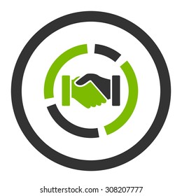 Acquisition diagram vector icon. This rounded flat symbol is drawn with eco green and gray colors on a white background.