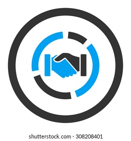 Acquisition diagram vector icon. This rounded flat symbol is drawn with blue and gray colors on a white background.