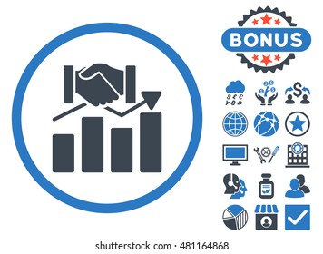 Acquisition Graph icon with bonus. Vector illustration style is flat iconic bicolor symbols, smooth blue colors, white background.