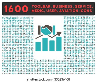 Acquisition Graph vector icon and 1600 other business, service tools, medical care, software toolbar, web interface pictograms. Style is bicolor flat symbols, grey and cyan colors, rounded angles