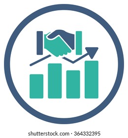 Acquisition Graph vector icon. Style is bicolor flat circled symbol, cobalt and cyan colors, rounded angles, white background.