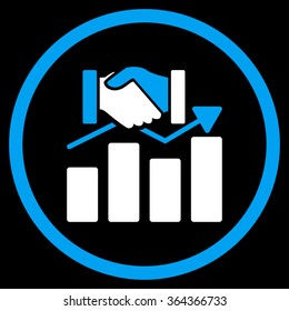 Acquisition Graph vector icon. Style is bicolor flat circled symbol, blue and white colors, rounded angles, black background.