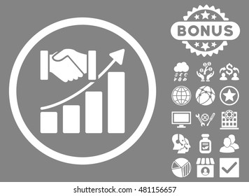 Acquisition Growth icon with bonus. Vector illustration style is flat iconic symbols, white color, gray background.