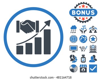 Acquisition Growth icon with bonus. Vector illustration style is flat iconic bicolor symbols, smooth blue colors, white background.