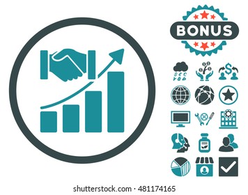 Acquisition Growth icon with bonus. Vector illustration style is flat iconic bicolor symbols, soft blue colors, white background.