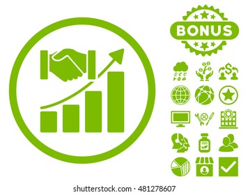 Acquisition Growth icon with bonus. Vector illustration style is flat iconic symbols, eco green color, white background.