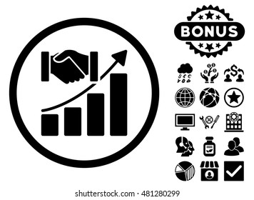 Acquisition Growth icon with bonus. Vector illustration style is flat iconic symbols, black color, white background.