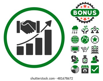 Acquisition Growth icon with bonus. Vector illustration style is flat iconic bicolor symbols, green and gray colors, white background.