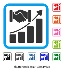 Acquisition Growth icon. Flat grey iconic symbol inside a light blue rounded frame. Black, gray, green, blue, red, orange color additional versions of Acquisition Growth vector.