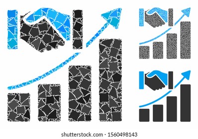 Acquisition growth mosaic of bumpy pieces in various sizes and shades, based on acquisition growth icon. Vector ragged pieces are organized into collage.