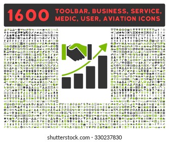 Acquisition Growth vector icon and 1600 other business, service tools, medical care, software toolbar, web interface pictograms. Style is bicolor flat symbols, eco green and gray colors, rounded
