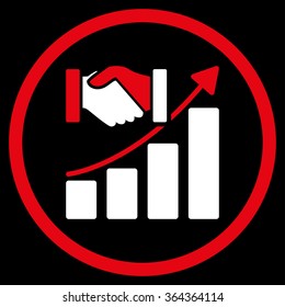 Acquisition Growth vector icon. Style is bicolor flat circled symbol, red and white colors, rounded angles, black background.