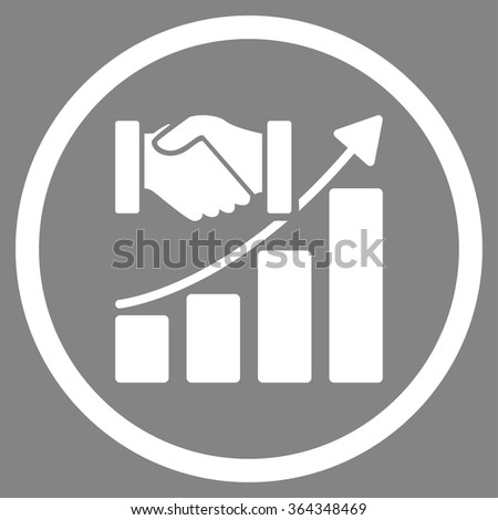 Acquisition Growth vector icon. Style is flat circled symbol, white color, rounded angles, gray background.