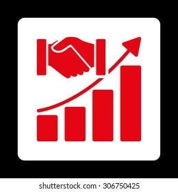 Acquisition Growth vector icon. This flat rounded square button uses red and white colors and isolated on a black background.