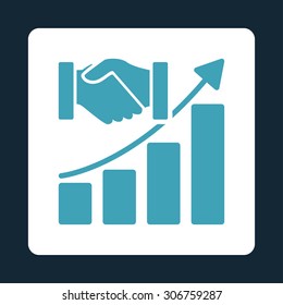 Acquisition Growth vector icon. This flat rounded square button uses blue and white colors and isolated on a dark blue background.