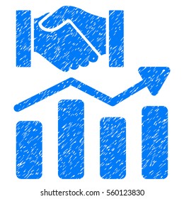 Acquisition Hands Graph Trend grainy textured icon for overlay watermark stamps. Flat symbol with dust texture. Dotted vector blue ink rubber seal stamp with grunge design on a white background.