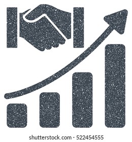 Acquisition Hands Growth Chart grainy textured icon for overlay watermark stamps. Flat symbol with unclean texture.