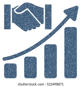 Acquisition Hands Growth Chart grainy textured icon for overlay watermark stamps. Flat symbol with dust texture. Dotted vector blue ink rubber seal stamp with grunge design on a white background.