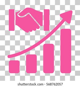 Acquisition Hands Growth Chart icon. Vector illustration style is flat iconic symbol, pink color, transparent background. Designed for web and software interfaces.
