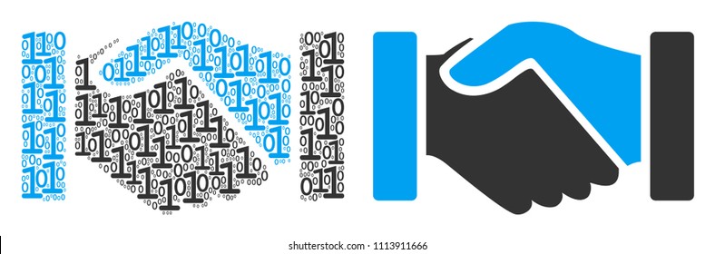 Acquisition handshake composition icon of zero and null digits in random sizes. Vector digital symbols are randomized into acquisition handshake mosaic design concept.