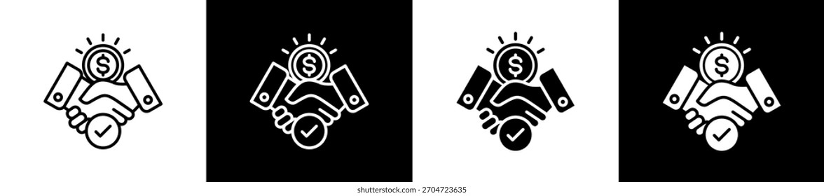 Variaciones del icono de adquisición en estilo de línea y glifo sobre fondo blanco y negro