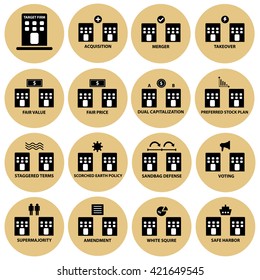 Acquisition, merger and takeover strategy vector icon set 