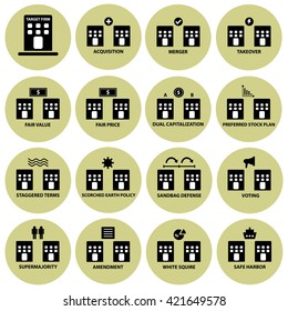 Acquisition, merger and takeover strategy vector icon set 