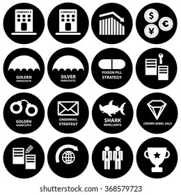 Acquisition And Takeover Strategy Vector Icon Set 