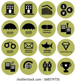 Acquisition And Takeover Strategy Vector Icon Set 