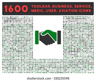Acquisition vector icon and 1600 other business, service tools, medical care, software toolbar, web interface pictograms. Style is bicolor flat symbols, green and gray colors, rounded angles, white