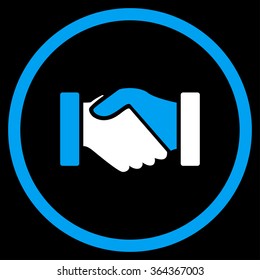 Acquisition vector icon. Style is bicolor flat circled symbol, blue and white colors, rounded angles, black background.