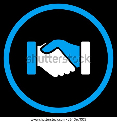 Acquisition vector icon. Style is bicolor flat circled symbol, blue and white colors, rounded angles, black background.