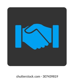 Acquisition vector icon. This flat rounded square button uses blue and gray colors and isolated on a white background.