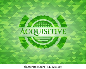 Acquisitive green emblem with mosaic background
