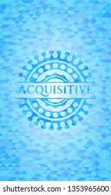 Acquisitive light blue emblem with triangle mosaic background