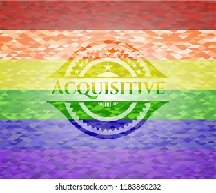 Acquisitive on mosaic background with the colors of the LGBT flag