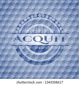 Acquit blue badge with geometric pattern.