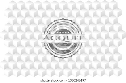 Acquit grey badge with geometric cube white background