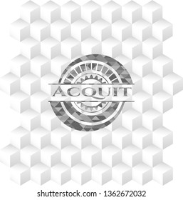 Acquit grey emblem. Retro with geometric cube white background