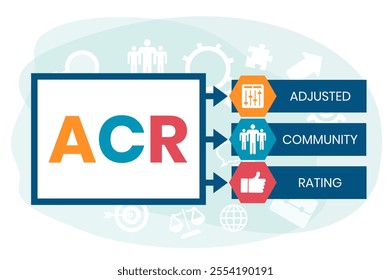 ACR - Adjusted Community Rating acronym. business concept background. illustration for website banner, marketing materials, business presentation, online advertising.