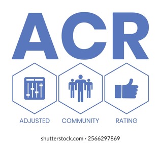 ACR - Adjusted Community Rating acronym. business concept background. illustration for website banner, marketing materials, business presentation, online advertising.