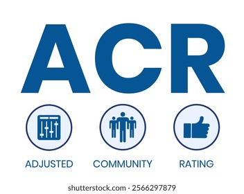 ACR - Adjusted Community Rating acronym. business concept background. illustration for website banner, marketing materials, business presentation, online advertising.