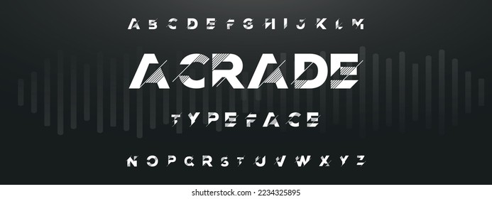 ACRADE Sports minimal tech font letter set.Minimal urban font. Typography with dot regular and number. minimalist style fonts set. vector illustration