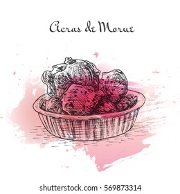 Acras de Morue watercolor effect illustration. Vector illustration of French cuisine.