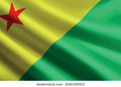 Acre flag waving in the wind, realistic detailed silk texture. State of Brazil