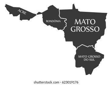 Acre - Rondonia - Mato Grosso - Mato Grosso do Sul Map Brazil illustration