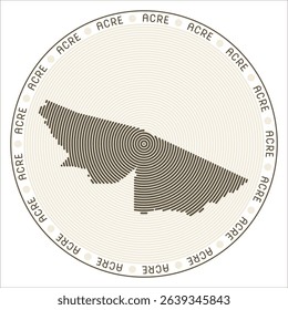 Acre round logo design. State shape build of rings. Acre text around the state. Vector Illustration.